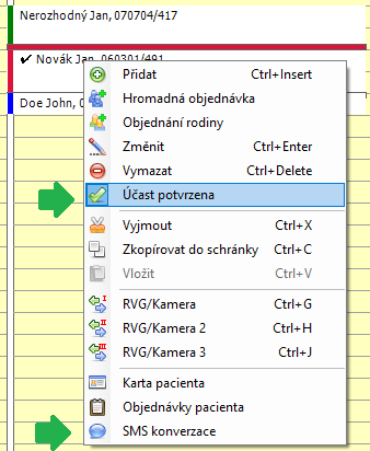 Nové možnosti v kontextové nabídce nad objednávkou pacienta Nové možnosti v kontextové nabídce nad objednávkou pacienta