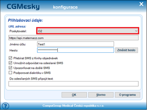 Nastavení přístupových údajů služby CGMesky Nastavení přístupových údajů služby CGMesky