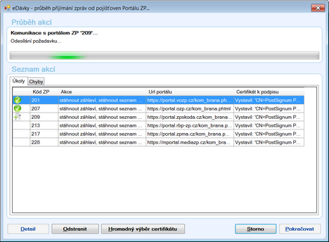 Průběh stahování zpráv