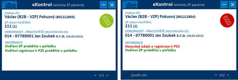 eKontrol: zobrazení výsledku kontroly v notifikačním okně