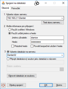 Obrázek: Spojení na databázi, verze SQL serveru 2019.
