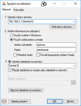 Obrázek: Nastavení přístupových údajů k serveru (2008 R2)