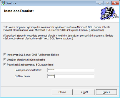 Obrázek: Nastavení instalace SQL serveru verze 2008 R2.