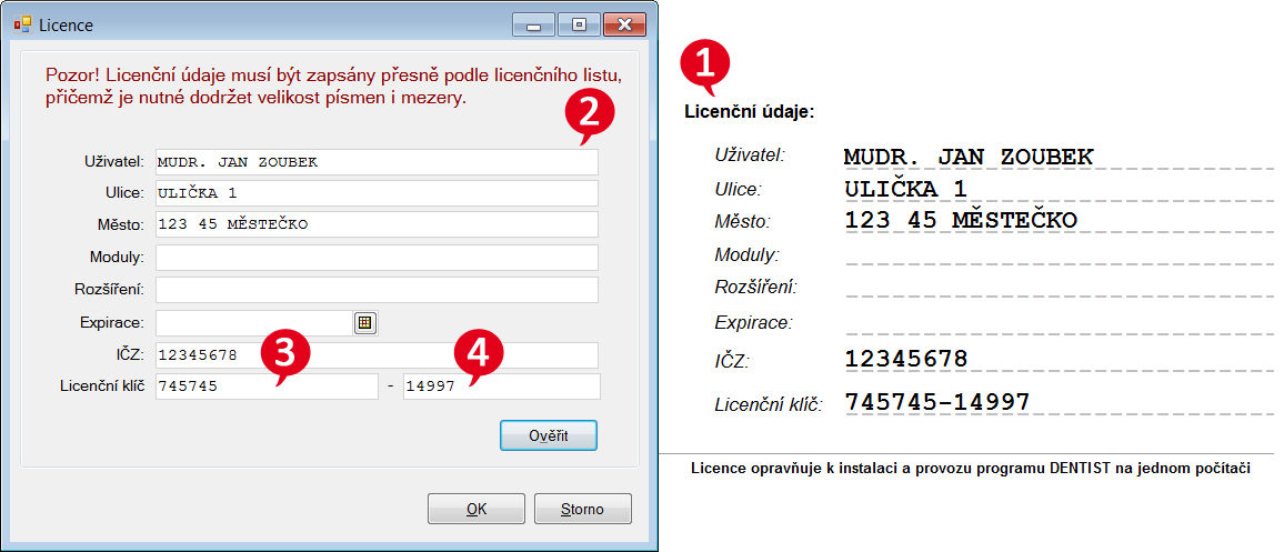 Obrázek 1: Formulář pro zadání licence